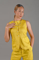 Linen Front Button Sleeveless Top